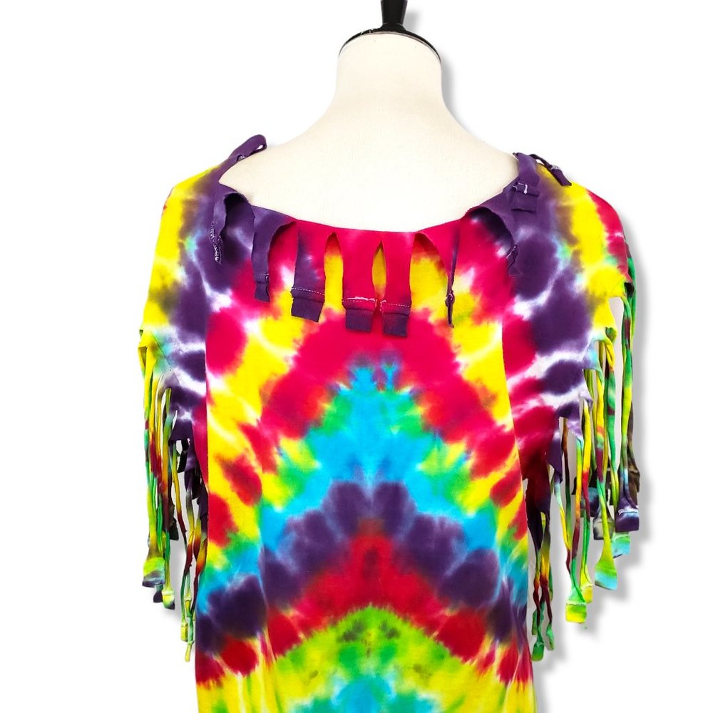 Multicolored Tie-Dye Fringe Festival Ready T-Shirt S-M - Picture 8 of 9